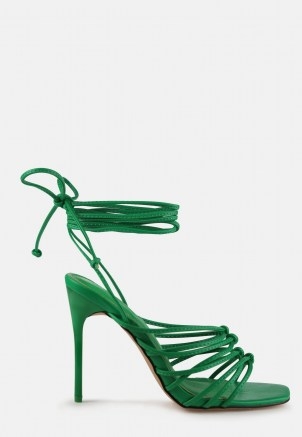 MISSGUIDED green strappy lace up heeled sandals / skinny strap high heels - flipped