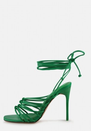 MISSGUIDED green strappy lace up heeled sandals / skinny strap high heels