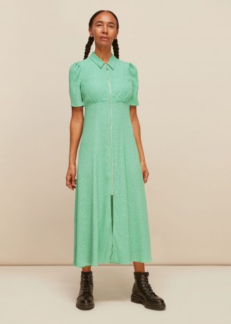 WHISTLES SCATTERED BLOOM MIDI DRESS / green vintage style summer dresses - flipped