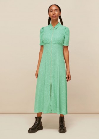 WHISTLES SCATTERED BLOOM MIDI DRESS / green vintage style summer dresses