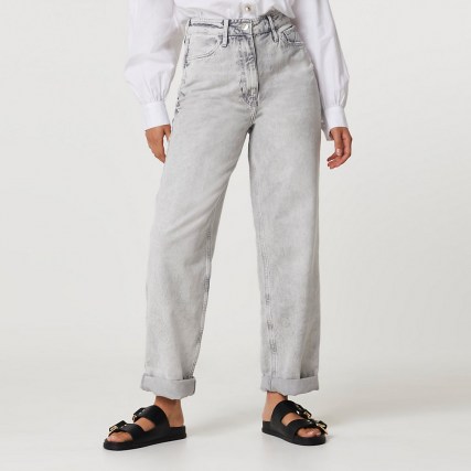 River Island Grey oversized high waisted mom jean | responsibly sourced cotton jeans - flipped