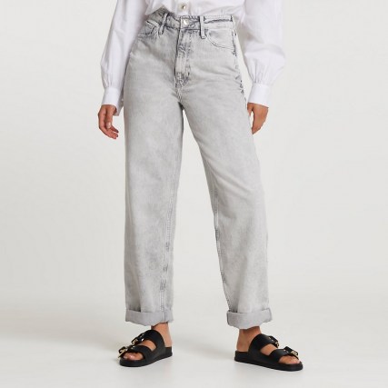 River Island Grey oversized high waisted mom jean | responsibly sourced cotton jeans