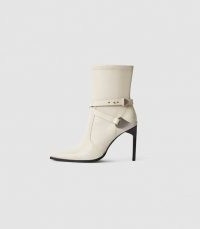 REISS HAYWORTH HIGH LEATHER POINT-TOE BOOTS OFF WHITE ~ strap detail calf-length boot