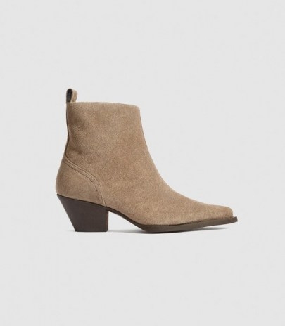 REISS HAYWORTH SUEDE SUEDE WESTERN ANKLE BOOTS SAND - flipped
