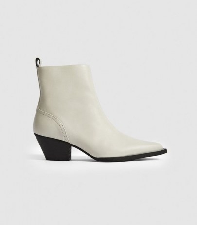 REISS HAYWORTH LEATHER WESTERN ANKLE BOOTS WHITE ~ cuban heel boot - flipped