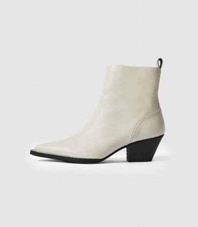 REISS HAYWORTH LEATHER WESTERN ANKLE BOOTS WHITE ~ cuban heel boot