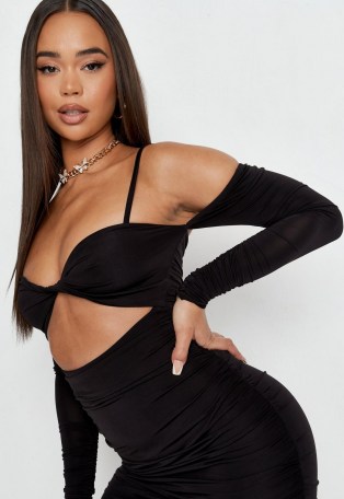 helena critchley x missguided black slinky twist front cut out mini dress - flipped