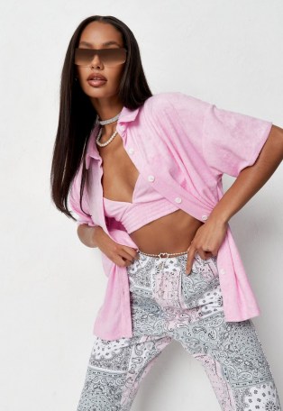 helena critchley x missguided pink towelling short sleeve shirt