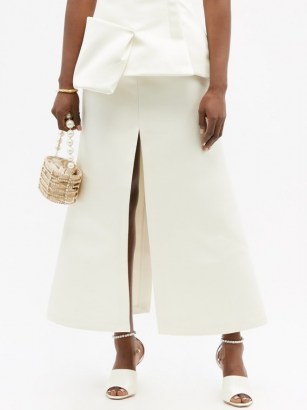 A.W.A.K.E. MODE High-rise crepe A-line maxi skirt | ivory front and back slit skirts - flipped