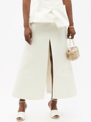 A.W.A.K.E. MODE High-rise crepe A-line maxi skirt | ivory front and back slit skirts