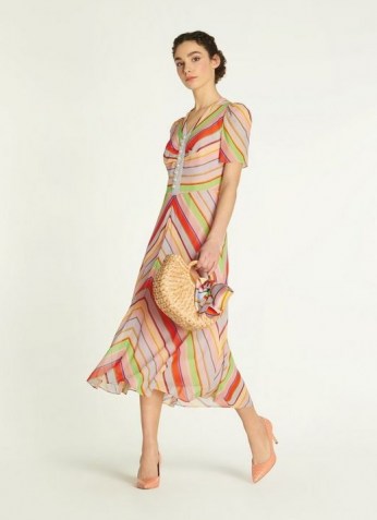 L.K. BENNETT HOLZER CANDY STRIPE SILK MIDI DRESS – women’s summer occasion dresses – vintage style occasionwear - flipped