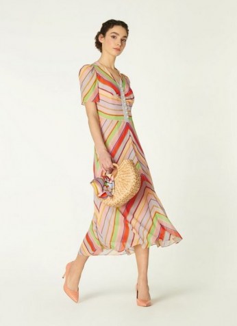 L.K. BENNETT HOLZER CANDY STRIPE SILK MIDI DRESS – women’s summer occasion dresses – vintage style occasionwear
