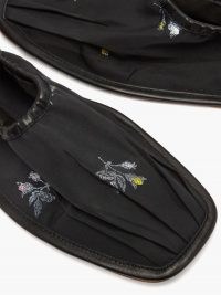 CECILIE BAHNSEN Hyacinth embroidered taffeta ballerina flats | black floral square toe flat slip ons
