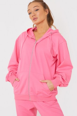 JAC JOSSA PINK ZIP THROUGH LOOPBACK TRACKSUIT TOP ~ celebrity inspired sports fashion - flipped