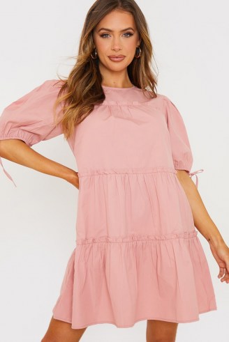 JAC JOSSA ROSE POPLIN TIERED SMOCK DRESS ~ pink celebrity inspired dresses - flipped