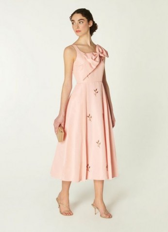 L.K. BENNETT JOLENE PINK TAFFETA BEADED DRESS – bow embellished occasion dresses – vintage style occasionwear – women’s summer event clothing