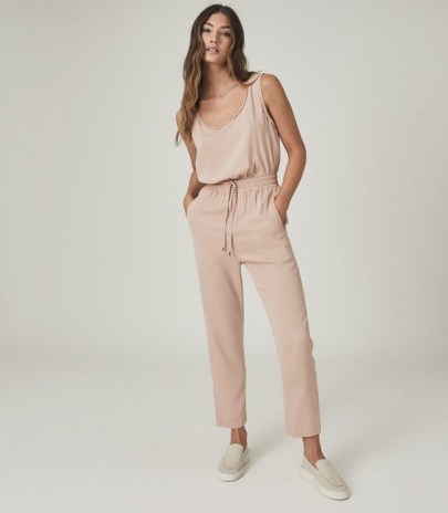 REISS KAT CASUAL STRAIGHT LEG JUMPSUIT BLUSH ~ luxe sports inspired jumpsuits - flipped