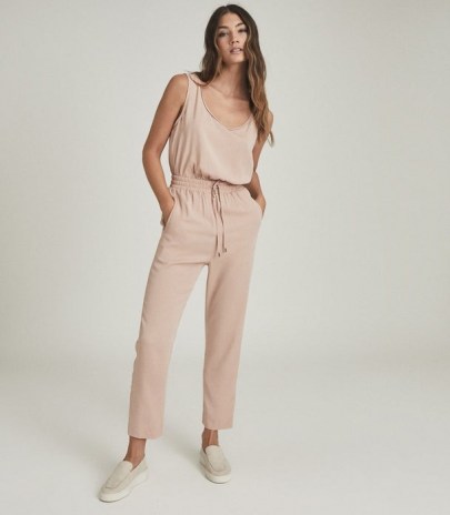 REISS KAT CASUAL STRAIGHT LEG JUMPSUIT BLUSH ~ luxe sports inspired jumpsuits