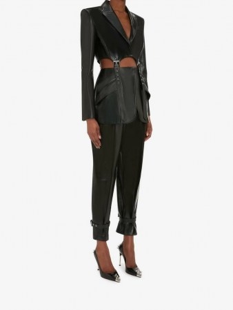 Alexander McQueen Leather Buckle Jacket ~ contemporary cut out jackets - flipped