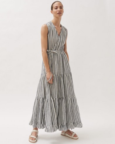 JIGSAW LINEN STRIPE WRAP MAXI DRESS ~ effortless summer style clothing - flipped