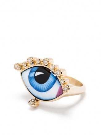 Lito 18kt yellow gold diamond eye ring | mystical evil eye rings | luxe statement jewellery - flipped