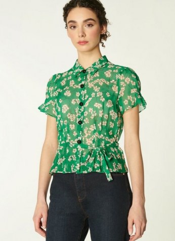 L.K. Bennett MAISIE GREEN DAISY PRINT SILK GEORGETTE BLOUSE | floral vintage style blouses | retro fashion