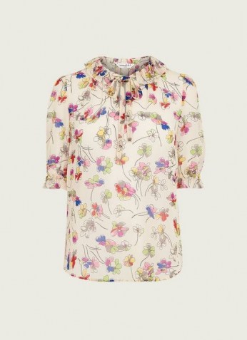 L.K. BENNETT MARGOT CREAM DAISY PRINT CRINKLE GEORGETTE BLOUSE / blouses with vintage floral prints - flipped