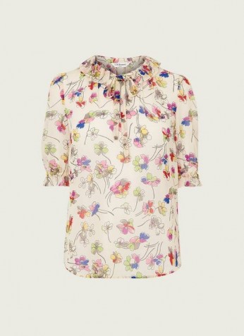 L.K. BENNETT MARGOT CREAM DAISY PRINT CRINKLE GEORGETTE BLOUSE / blouses with vintage floral prints