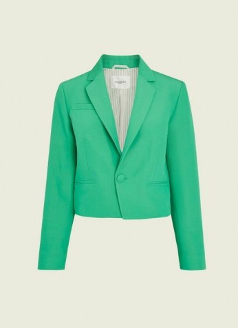 L.K. BENNETT MARTA GREEN LINEN-BLEND BLAZER – jade summer blazers – women’s occasion jackets - flipped