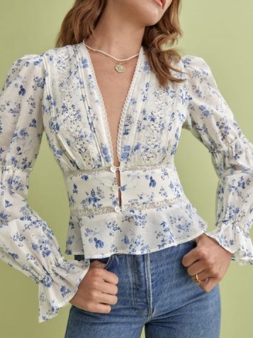 Reformation Meadowlark Top | floral deep V-neck blouses - flipped
