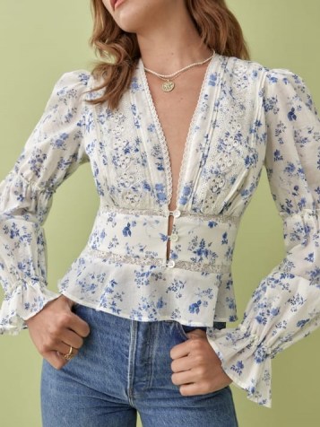 Reformation Meadowlark Top | floral deep V-neck blouses
