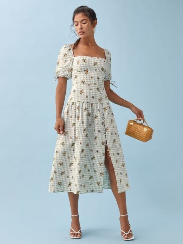 REFORMATION Melony Linen Dress / feminine square neck summer dresses