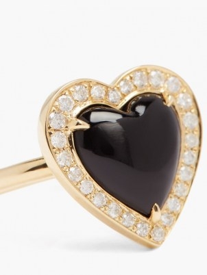 ANISSA KERMICHE Black Heart diamond, onyx & 14kt-gold ring – luxe rings – hearts - flipped