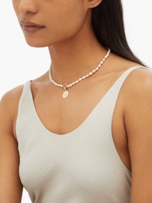 ANISSA KERMICHE Louise d’Or Coin diamond & pearl gold necklace | luxe disc pendant necklaces - flipped