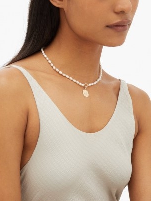 ANISSA KERMICHE Louise d’Or Coin diamond & pearl gold necklace | luxe disc pendant necklaces