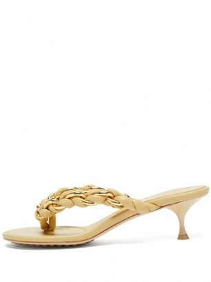 BOTTEGA VENETA Nappa Lagoon chain and leather sandals / luxe woven summer sandal
