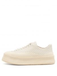 JIL SANDER Ribbed-sole woven-leather trainers – chunky cream sneakers