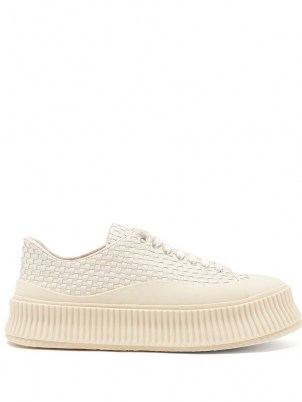 JIL SANDER Ribbed-sole woven-leather trainers – chunky cream sneakers - flipped