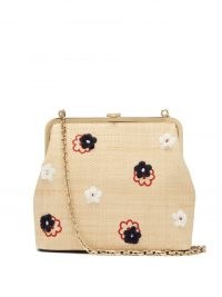 MARK CROSS Susanna floral-embroidered raffia cross-body bag | vintage style woven bags | retro chain strap handbag