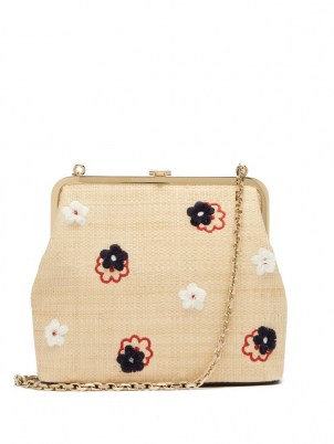 MARK CROSS Susanna floral-embroidered raffia cross-body bag | vintage style woven bags | retro chain strap handbag - flipped