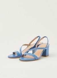 L.K. BENNETT NINE BLUE ASYMMETRIC BLOCK HEEL SANDALS / strappy chunky heel slingbacks