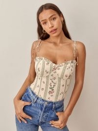 Reformation Novena Top in Heath floral print | strappy fitted bodice tops