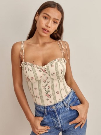 Reformation Novena Top in Heath floral print | strappy fitted bodice tops - flipped
