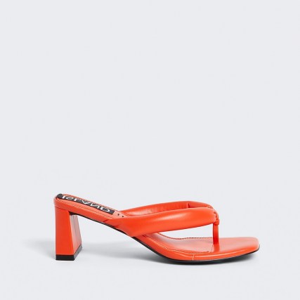 RIVER ISLAND Orange block heel sandal / bright thonged sandals - flipped