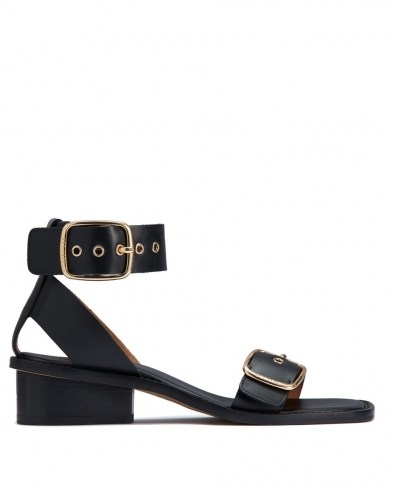 JIGSAW OXLEY LEATHER HEELED SANDAL / black wide strap sandals - flipped
