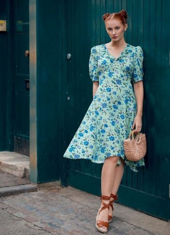 ROYAL ASCOT x L.K. BENNETT PAMI GREEN ROMANCE FLORAL SILK DRESS – vintage style summer dresses