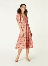 L.K. BENNETT PHELIA PINK ROMANCE FLORAL STRETCH COTTON DRESS / sweetheart neckline summer dresses