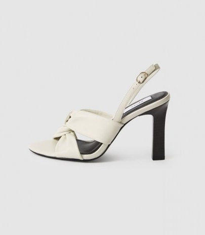 REISS PHOEBE LEATHER TWIST FRONT SLINGBACKS OFF WHITE