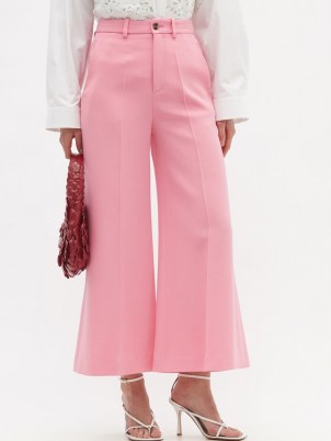 VALENTINO Crepe Couture wool-blend crepe gaucho trousers in pink | cropped flares - flipped