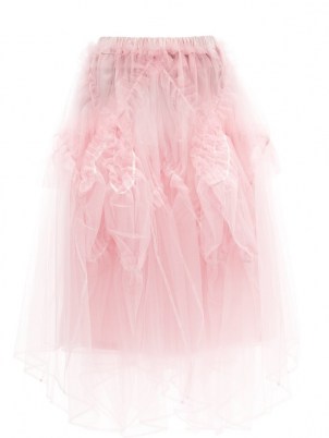 NOIR KEI NINOMIYA Pink handkerchief-hem organza-ruffled tulle skirt ~ semi sheer ballet style skirts - flipped